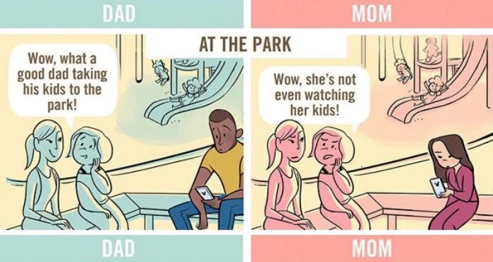 5 σκίτσα δείχνουν πόσο διαφορετικά αντιμετωπίζονται οι μαμάδες από τους μπαμπάδες
