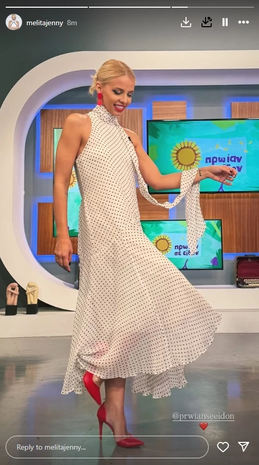 Η Τζένη Μελιτά με το πουά φόρεμα από τη Zara που είναι ιδανικό για τους γάμους της άνοιξης