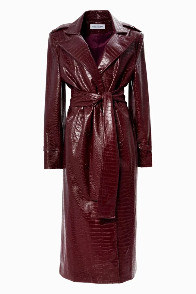 Merlot red trench coat, Vassia Kostara