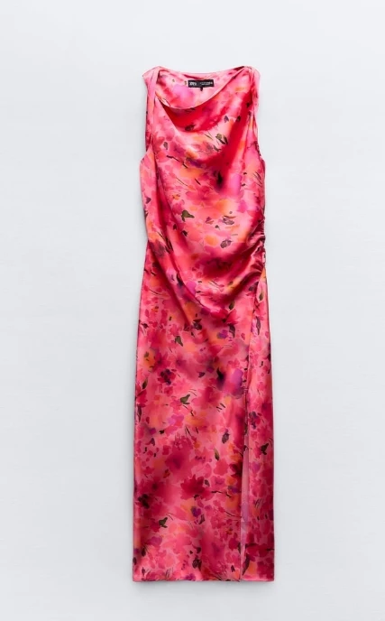 Φόρεμα σατινέ με φλοράλ σχέδιο Zara