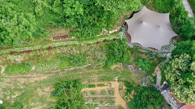 Pelion Homes_Shala Tent in Nature_Drone Shot