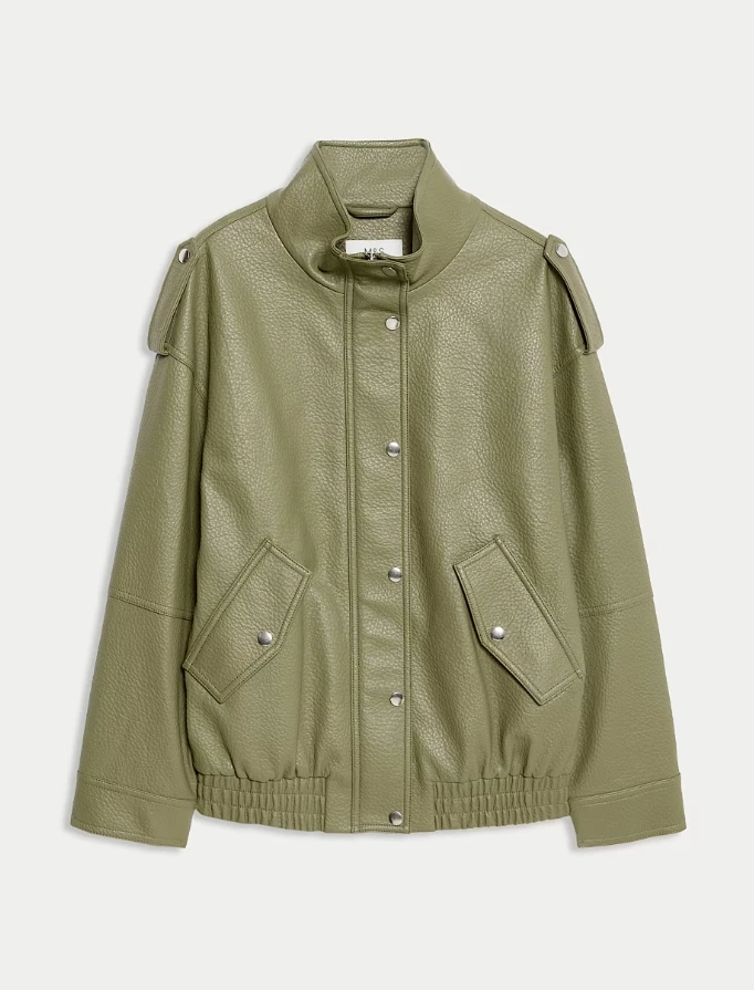 Μακρύ bomber τζάκετ από συνθετικό δέρμα με ανάγλυφο σχέδιο Marks and Spencer