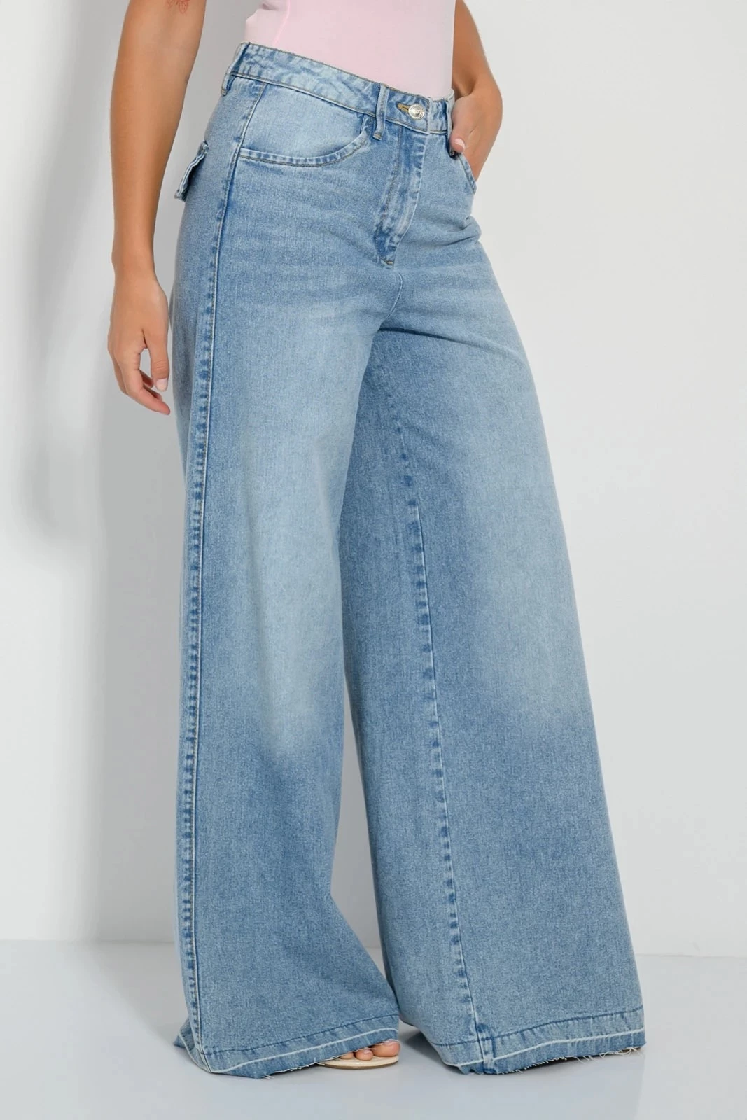 Wide leg ντένιμ με ξεβαμμένη όψη, Pinkwoman