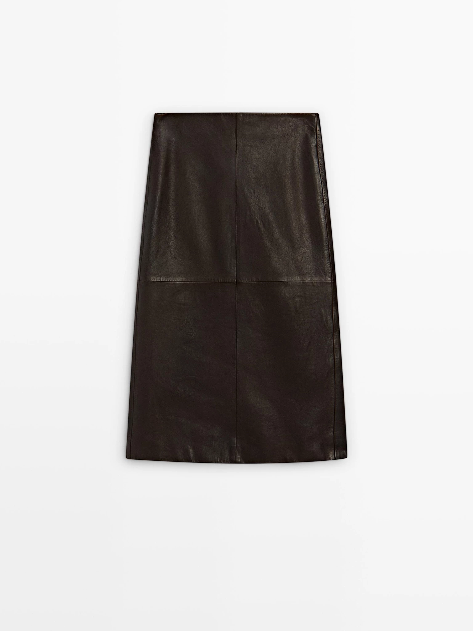 Ίσια μίντι φούστα από δέρμα νάπα με σκίσιμο, Massimo Dutti
