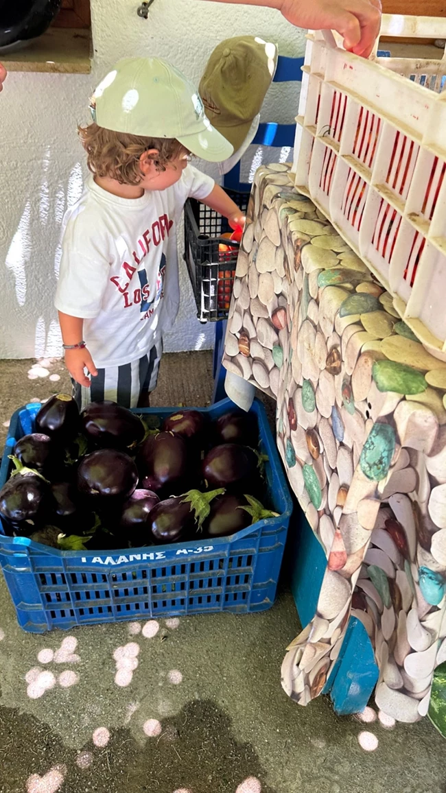 Η Τζένη Μπαλατσινού φωτογραφίζει τον 3 ετών γιο της, Παναγιώτη - Αντώνιο Κικίλια, να μαζεύει λαχανικά από τον κήπο τους στην Πάτμο στην πιο γλυκιά φωτογραφία