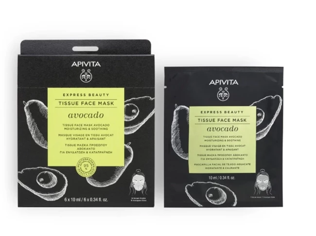 Υφασμάτινη Μάσκα Προσώπου Αβοκάντο για Ενυδάτωση & Καταπράυνση, Apivita