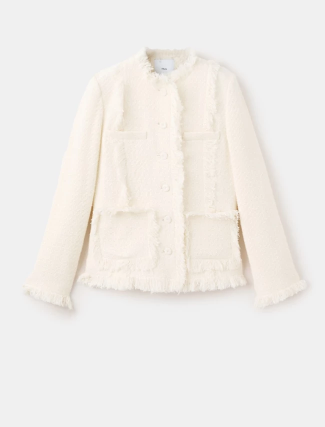 Ζακέτα tweed ξεφτισμένα τελειώματα, Mango