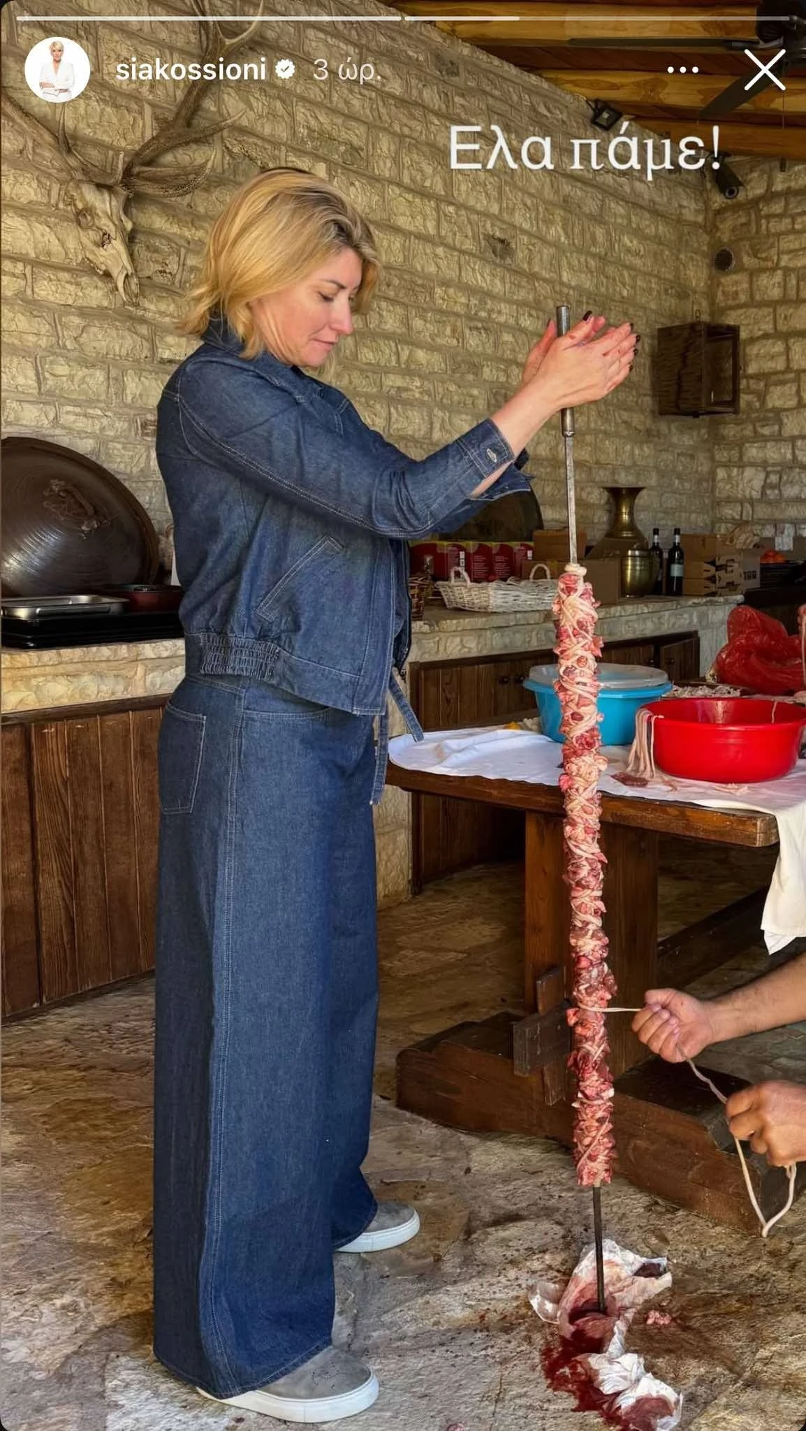 Η Σία Κοσιώνη σε ρόλο ψήστη | Η φωτογραφία με το τεράστιο κοκορέτσι