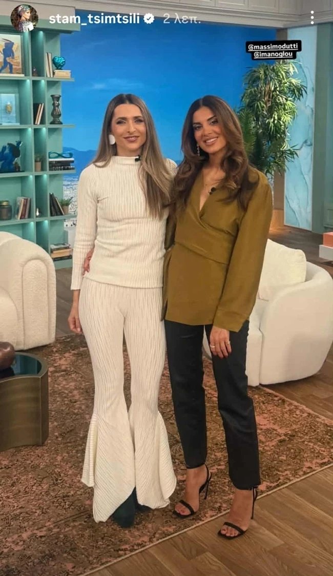 Η Σταματίνα Τσιμτσιλή με χυτό πουκάμισο από τη Massimo Dutti