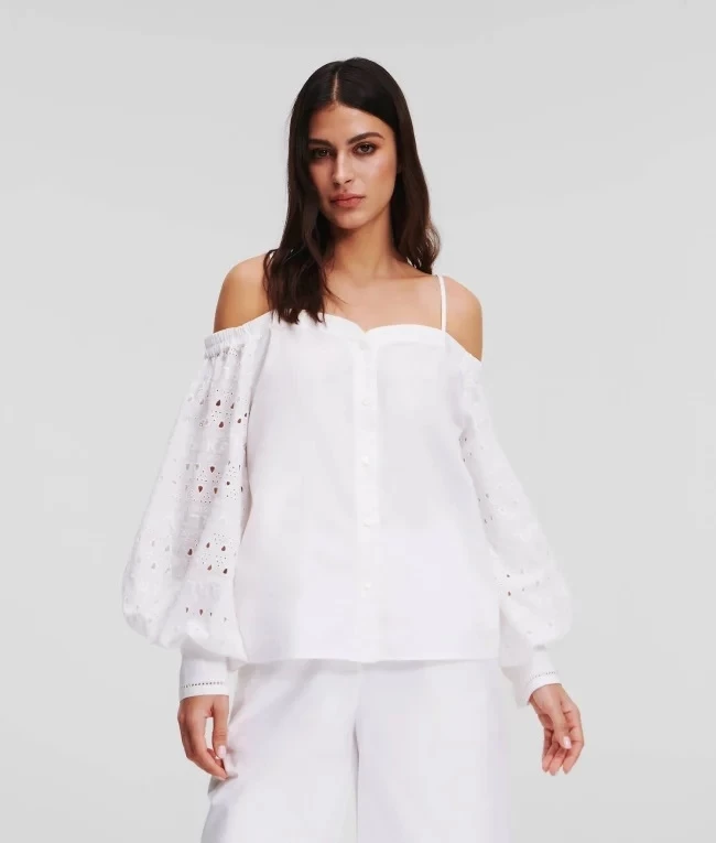 Broderie anglaise off shoulder top Karl Lagerfeld, Vassilis Cuir