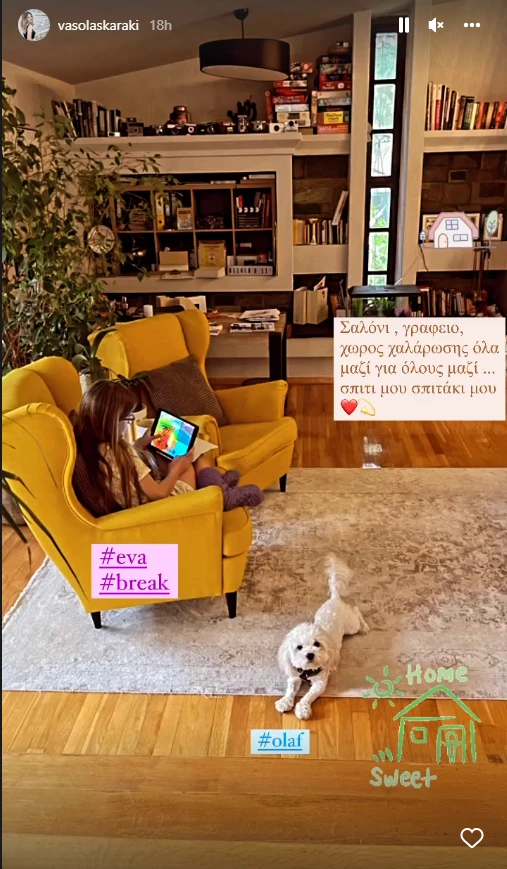 Η κόρη της Βάσως Λασκαράκη χαλαρώνει στο υπέροχο σαλόνι τους - Γεμάτο χρώματα και βιβλία