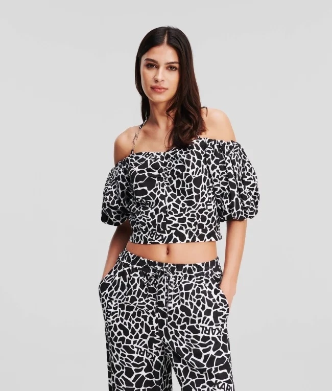 Giraffe print off shoulder blouse Karl Lagerfeld, Vassilis Cuir