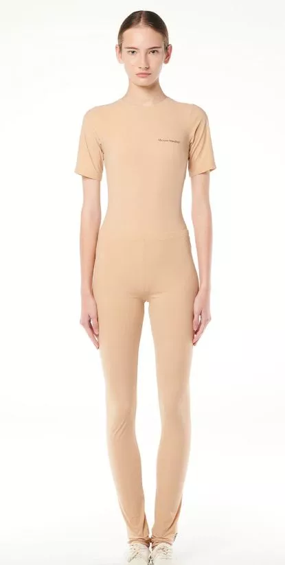 Logo print high-waist leggings-Beige, MM6 MAISON MARGIELA