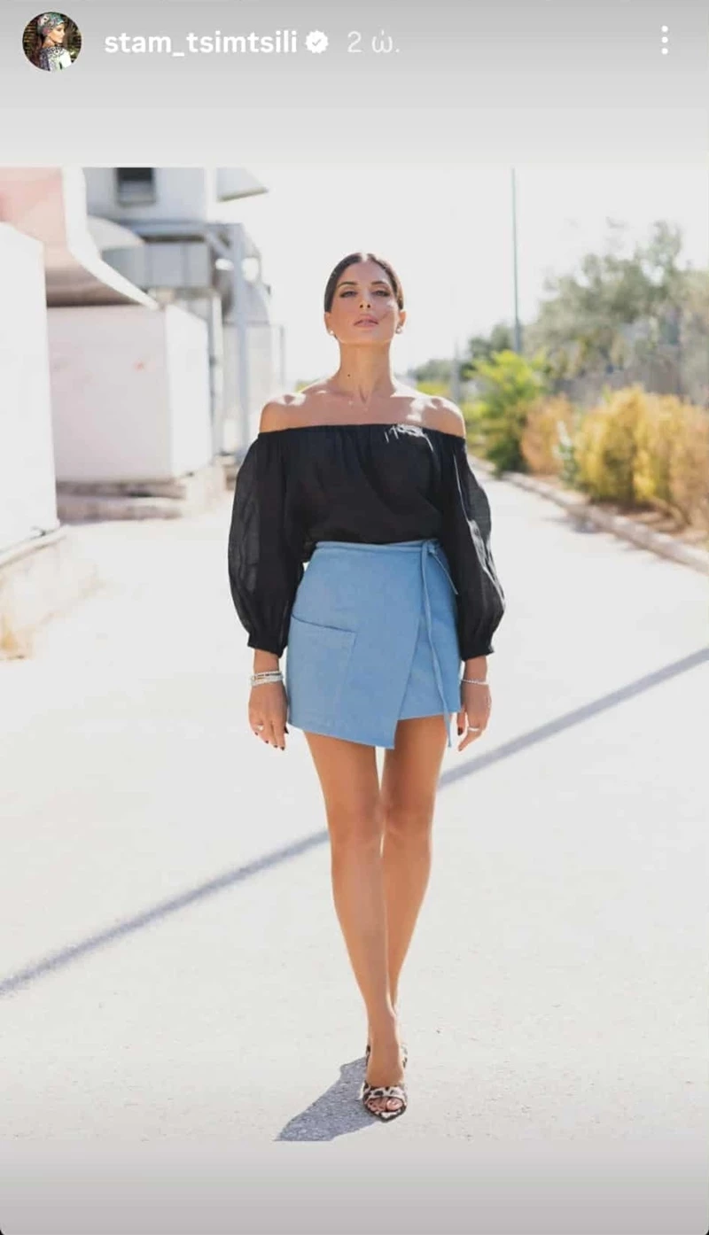 Η Σταματίνα Τσιμτσιλή με off-shoulder Zara top