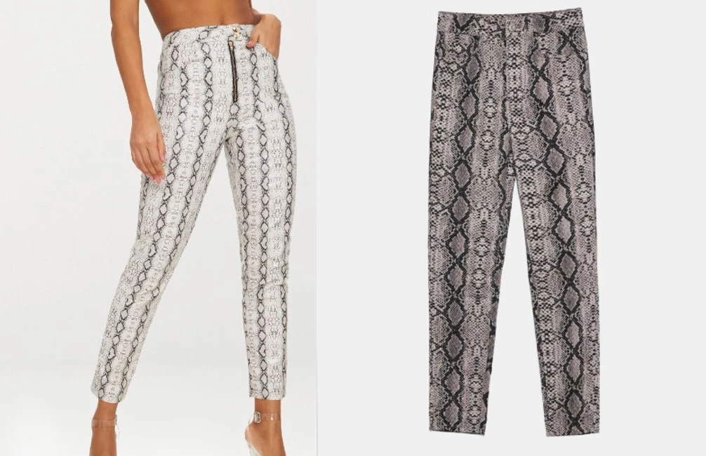 Λευκό snakeskin print παντελόνι €28.00 από www.prettylittlething.com - Γκρί snakeskin print παντελόνι Ζara €25,95