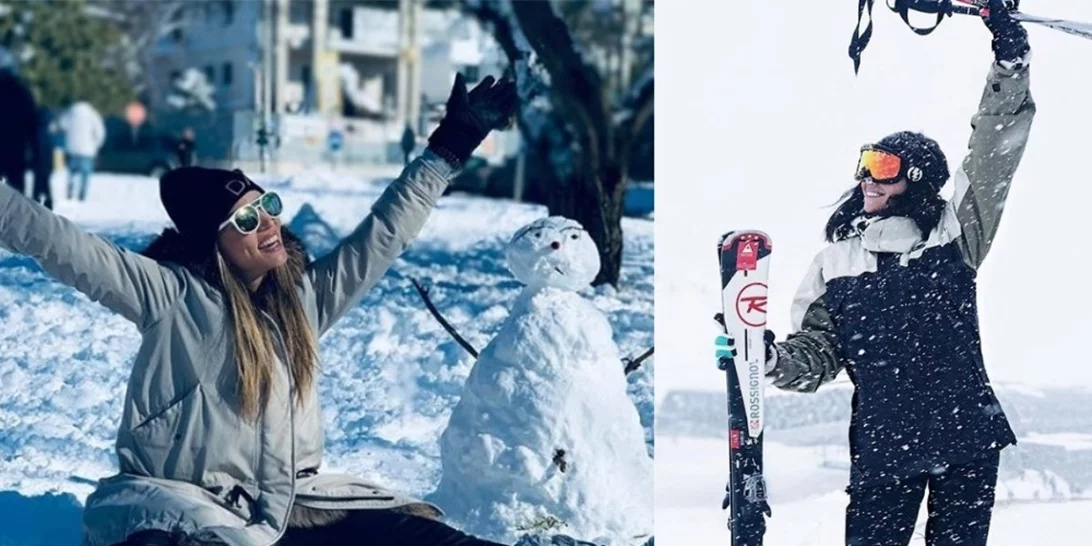 Oι Έλληνες celebrities ποζάρουν με φόντο το λευκό, χιονισμένο τοπίο