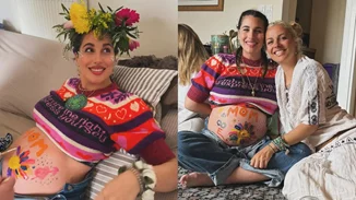 Παυλίνα Βουλγαράκη | Εναλλακτικό baby shower στο εξοχικό με body painting και λουλούδια λίγο πριν γεννήσει