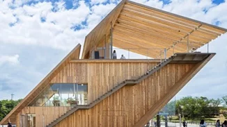 Ένα καφέ-παρατηρητήριο από το Kengo Kuma ως "σκάλα προς τον ουρανό"