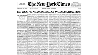 New York Times | Το συγκλονιστικό πρωτοσέλιδο για τα θύματα του Covid-19