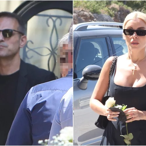 Ντέμης Νικολαΐδης - Κατερίνα Καινούργιου | Συγκινημένοι στο τελευταίο αντίο στην Αλεξάνδρα Νικολαΐδου