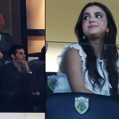 Η Αθανασία Μαρινάκη αγχωμένη μαζί με τις κόρες της στην Opap Arena | Η σπάνια εμφάνιση της Ειρήνης και της Ελένης Μαρινάκη