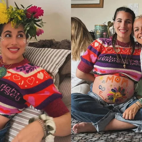 Παυλίνα Βουλγαράκη | Εναλλακτικό baby shower στο εξοχικό με body painting και λουλούδια λίγο πριν γεννήσει