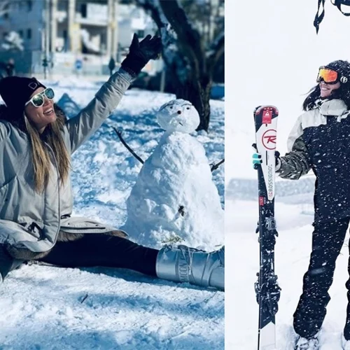 Oι Έλληνες celebrities ποζάρουν με φόντο το λευκό, χιονισμένο τοπίο