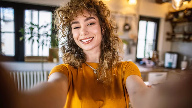 woman happy selfie