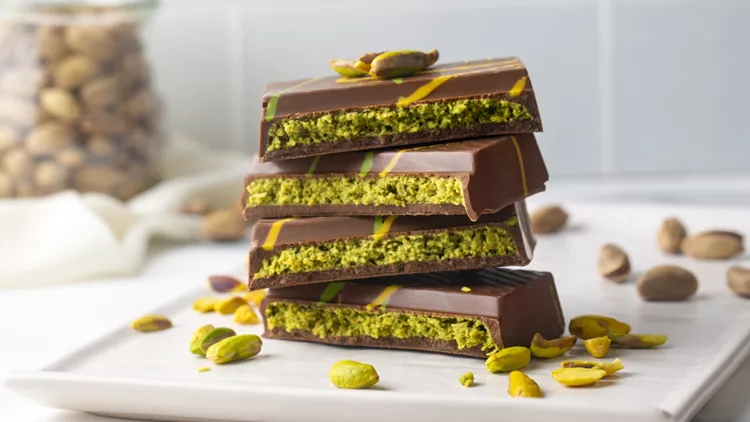 Dubai chocolate, pistachio paste and kunefe filled milk chocolate