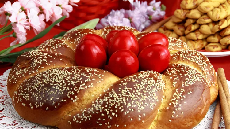 An Easter sweet bread on a laid table