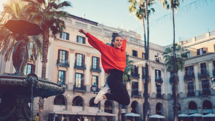 Joyful woman in Barcelona