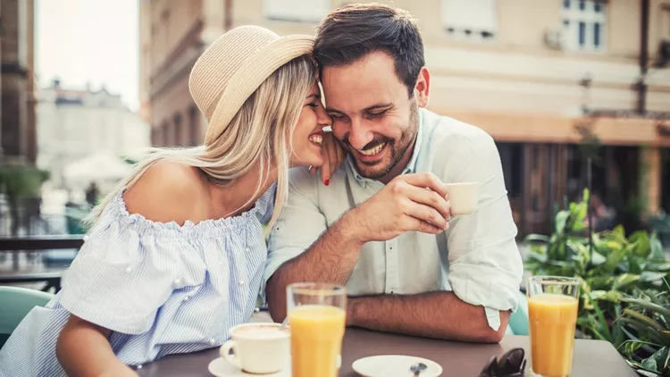 Romantic couple in the cafe. Dating, love, relationships