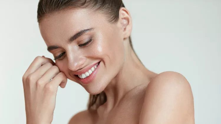Beautiful Happy Woman With Fresh Makeup On Beauty Face. Skincare