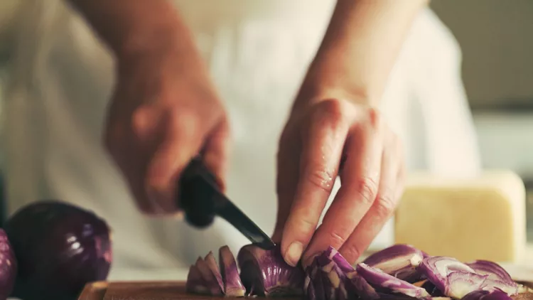 chopping red onions