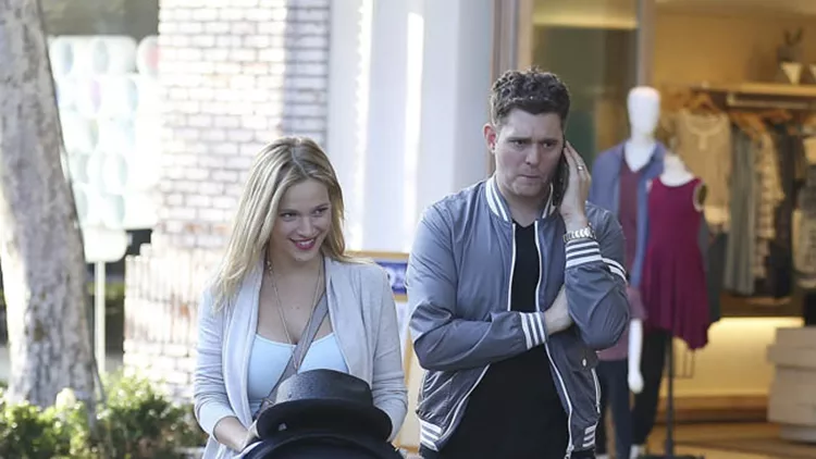 Michael Bublé and Luisana Lopilato take their son Noah to The Grove in West Hollywood, California