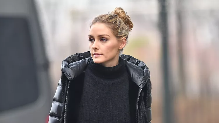 Olivia Palermo seen wearing a black bubble coat with black fur in Brooklyn,New York