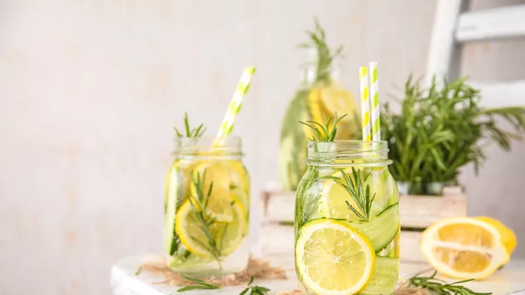 Infused Detox Water with with lemon, cucumber and rosemary