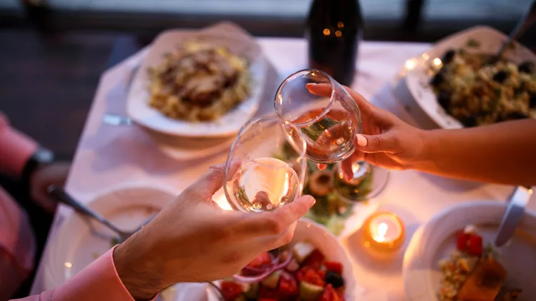 Young couple enjoying romantic dinner