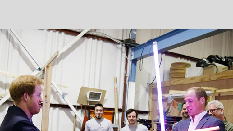 Prince William and Prince Harry tour Star Wars sets at Pinewood Studios, Iver Heath, Buckinghamshire, Britain - 19 Apr 2016