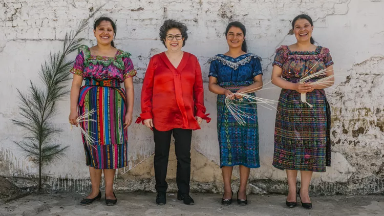 Petate weaver Sandra, Master Blender Lorena Vasquez and weavers Ana and Blanca. Credit Nicolee Drake for Zacapa