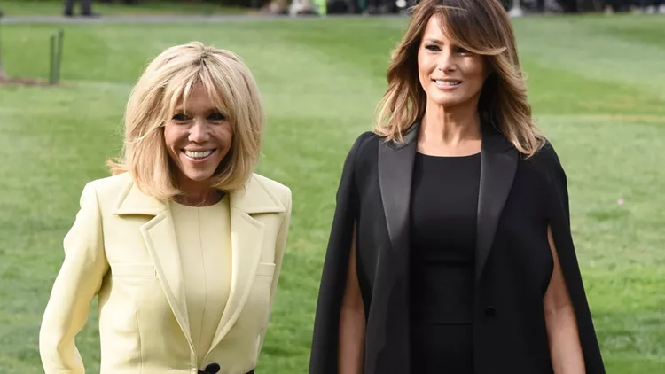 U.S. First Lady Melania Trump and French First Lady Brigitte Macron