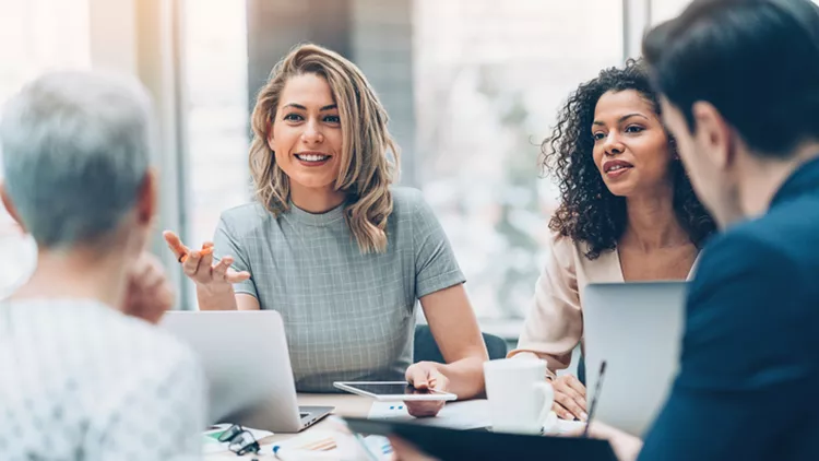 Female manager discussing business