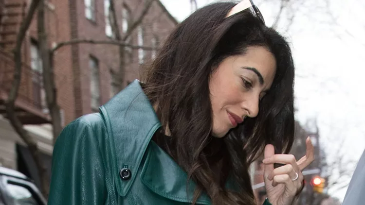 Amal Clooney wears a leather jacket in New York