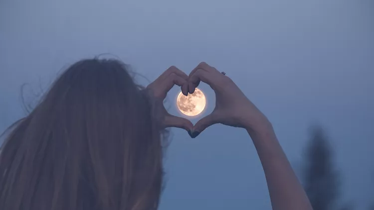 Love and moon creative concept.