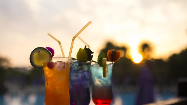 Group of cocktails on tropical vacation
