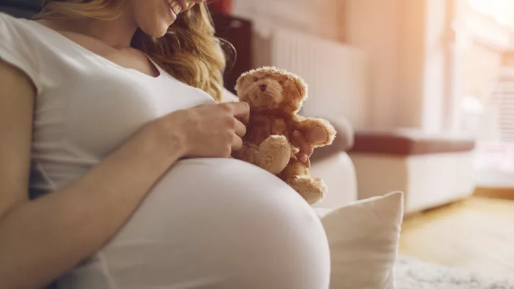 Pregnant Woman Holding Teddy Bear