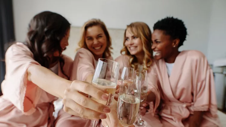 Women celebrate a bachelorette party of bride