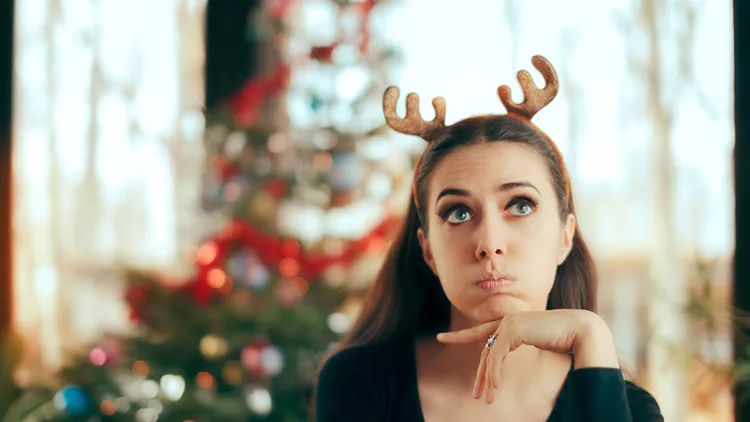 Sad Bored Woman Having No Fun At Christmas Dinner Party