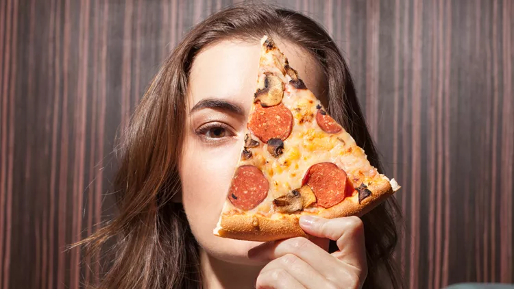 attractive sexy female with pizza