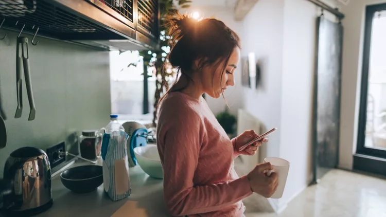 young-woman-drinking-first-morning-coffee-picture-id915632466